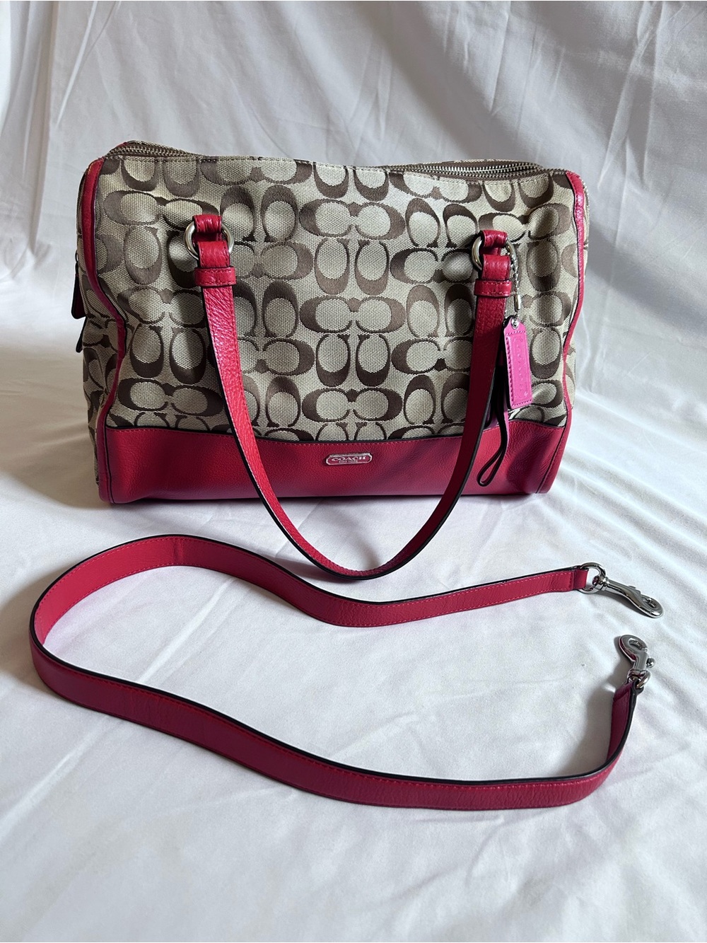 Coach Signature C Satchel with Red Leather Trim